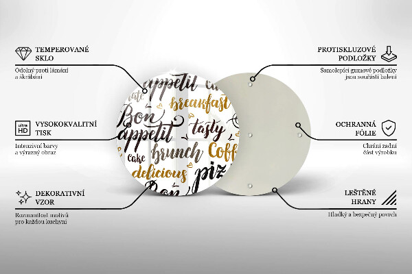 Skleněná deska do kuchyně Titulky bon appetit