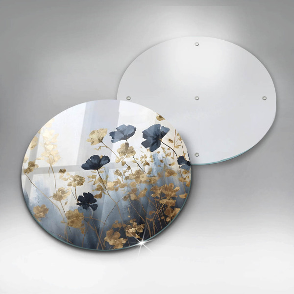 Skleněná deska do kuchyně Modré a zlaté květy