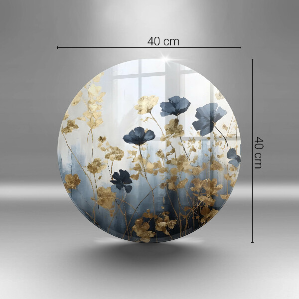 Skleněná deska do kuchyně Modré a zlaté květy