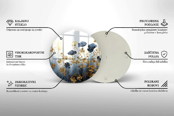 Skleněná deska do kuchyně Modré a zlaté květy