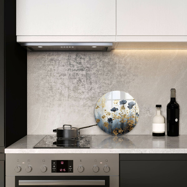 Skleněná deska do kuchyně Modré a zlaté květy