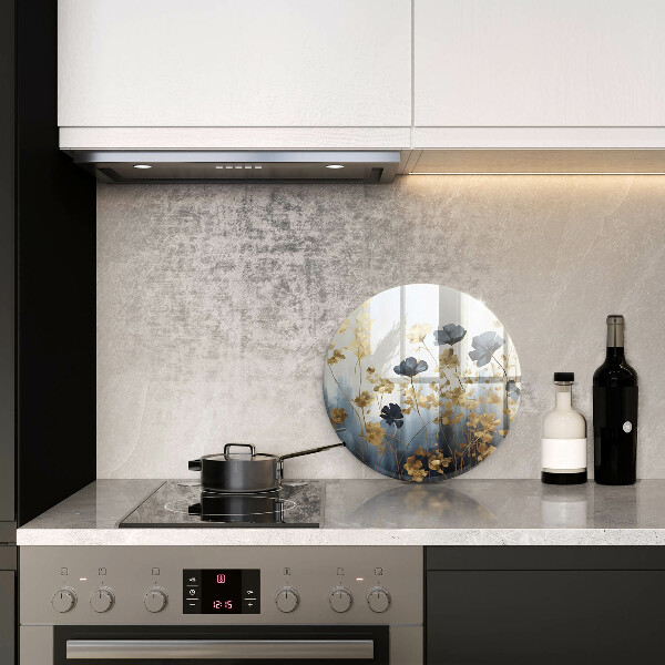 Skleněná deska do kuchyně Modré a zlaté květy