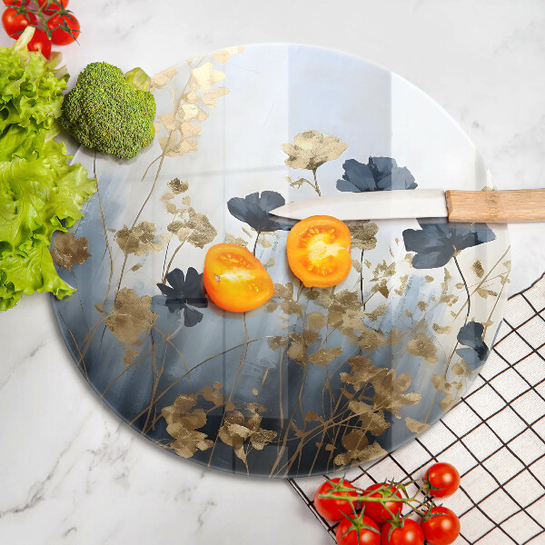 Skleněná deska do kuchyně Modré a zlaté květy