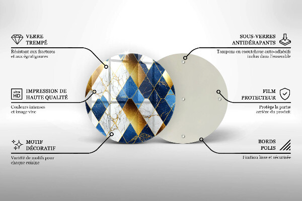 Skleněné krájecí prkénko Zlaté mramorové kosočtverce