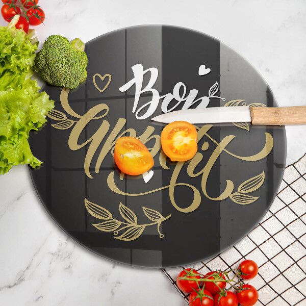 Skleněné krájecí prkénko Bon appetit nápis
