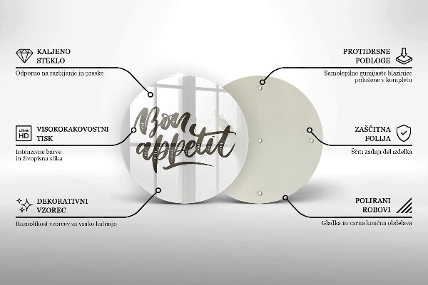 Skleněné krájecí prkénko Bon appetit nápis