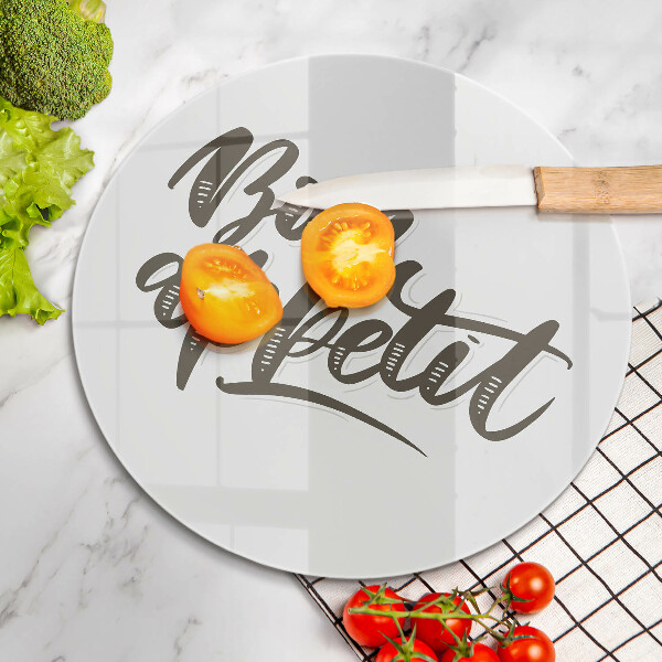 Skleněné krájecí prkénko Bon appetit nápis