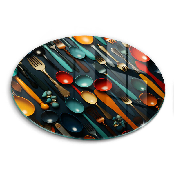 Skleněné krájecí prkénko Barevné lžíce a vidličky