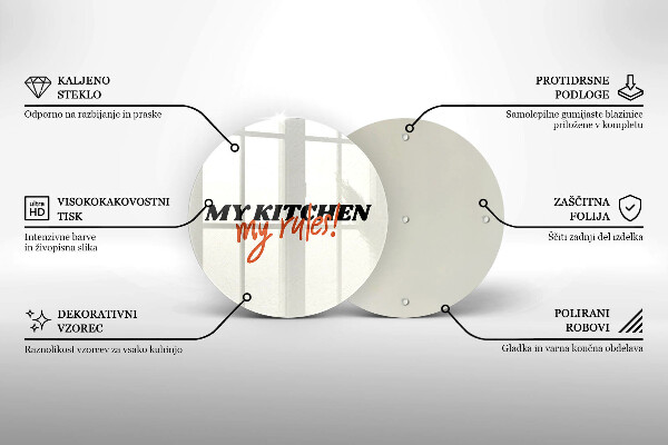 Skleněná krájecí deska My kitchen my rules