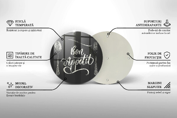 Skleněná krájecí deska Bon appetit nápis