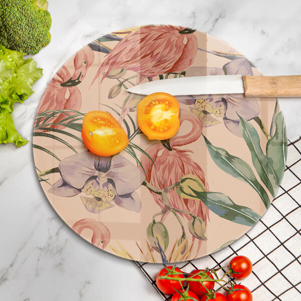 Krájecí prkénko skleněné Plameňáci ilustrace