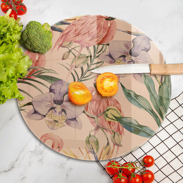 Krájecí prkénko skleněné Plameňáci ilustrace