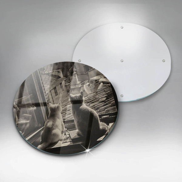 Skleněná deska do kuchyně Kočičí město a okno