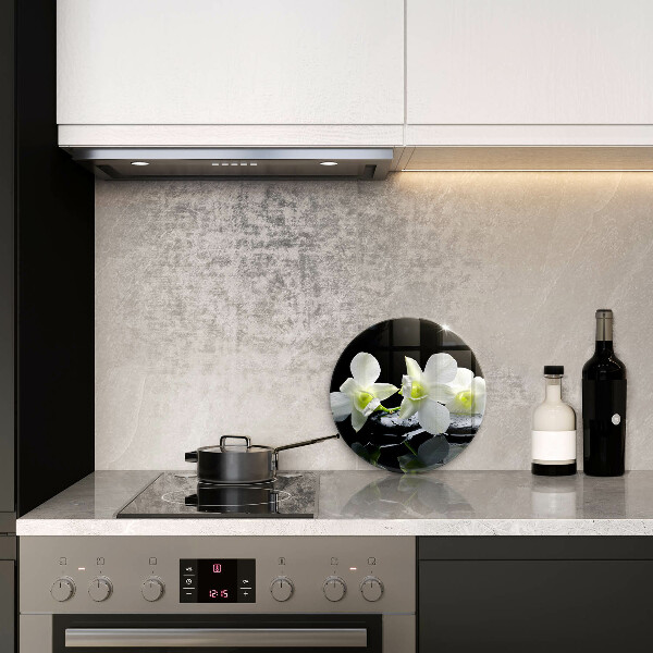 Skleněná deska do kuchyně Bílé květy v zenové vodě