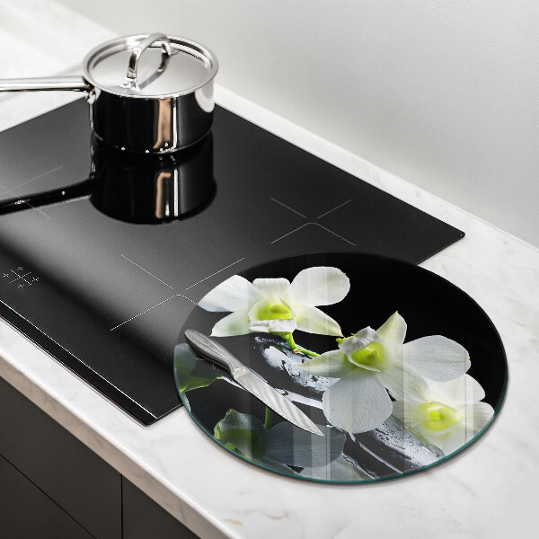 Skleněná deska do kuchyně Bílé květy v zenové vodě