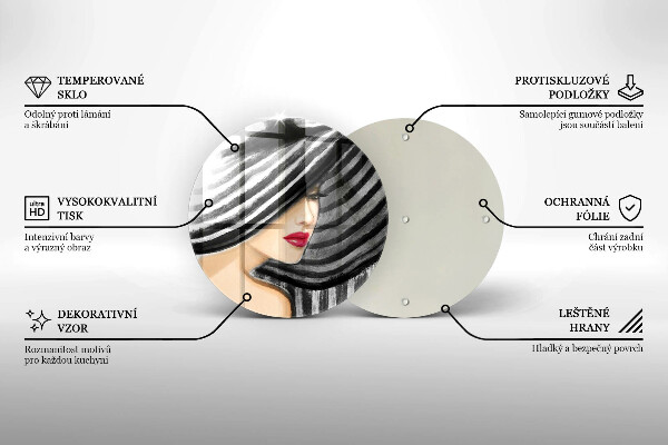 Skleněná deska do kuchyně Žena v klobouku