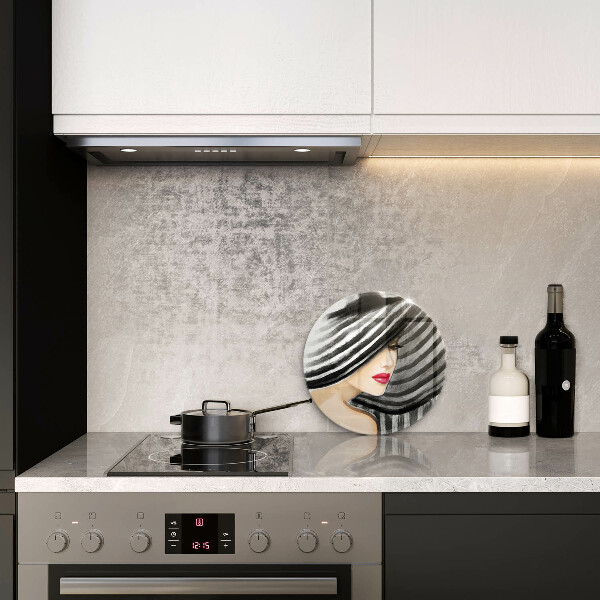 Skleněná deska do kuchyně Žena v klobouku