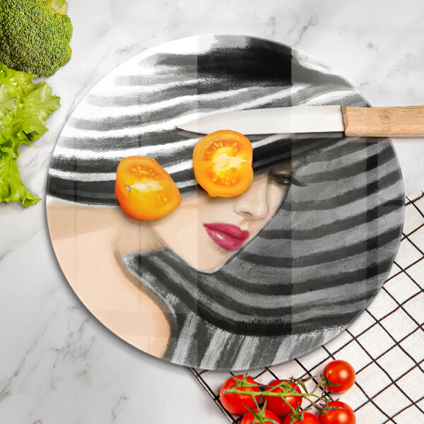 Skleněná deska do kuchyně Žena v klobouku