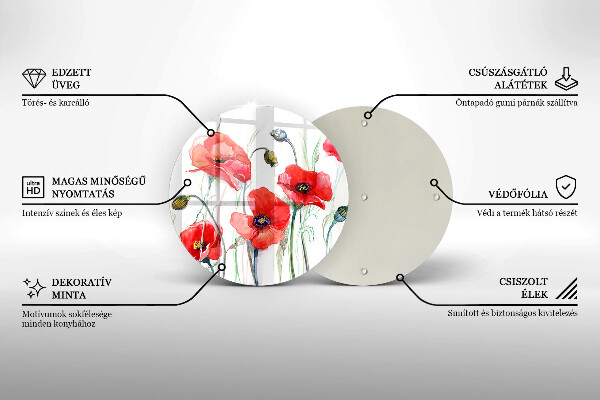 Skleněná deska do kuchyně Květy červeného máku