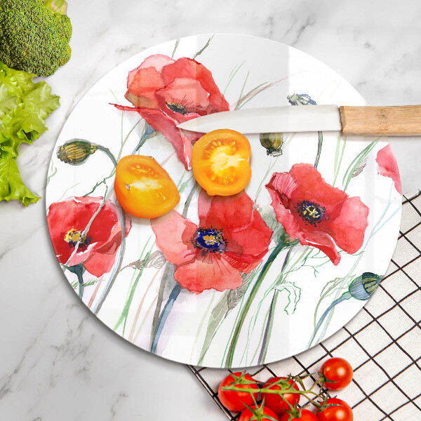 Skleněná deska do kuchyně Květy červeného máku