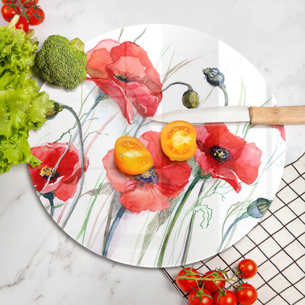 Skleněná deska do kuchyně Květy červeného máku