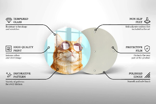 Skleněná deska do kuchyně Červená kočka s brýlemi
