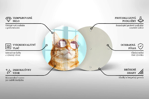 Skleněná deska do kuchyně Červená kočka s brýlemi