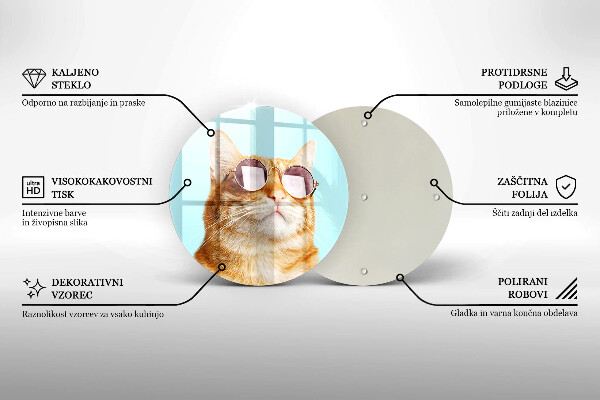 Skleněná deska do kuchyně Červená kočka s brýlemi