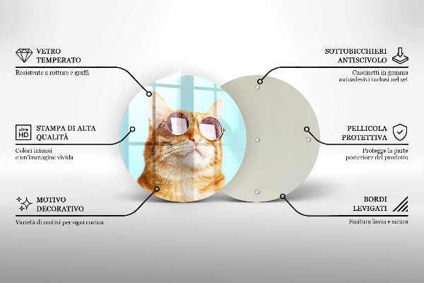 Skleněná deska do kuchyně Červená kočka s brýlemi