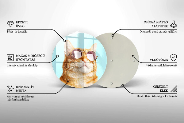 Skleněná deska do kuchyně Červená kočka s brýlemi