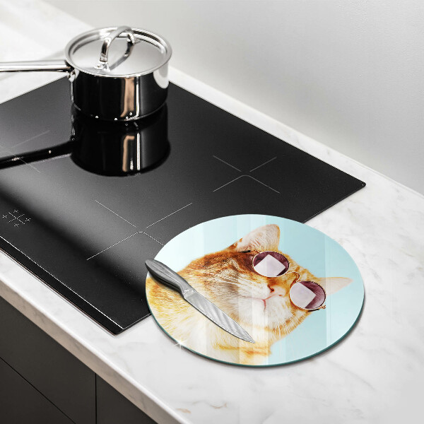 Skleněná deska do kuchyně Červená kočka s brýlemi