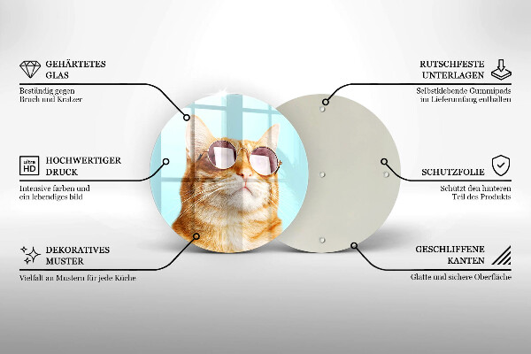 Skleněná deska do kuchyně Červená kočka s brýlemi