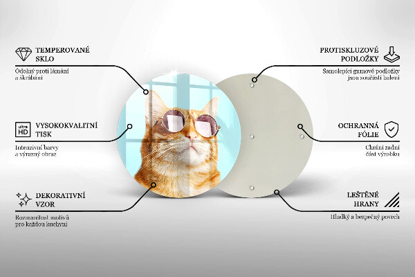 Skleněná deska do kuchyně Červená kočka s brýlemi