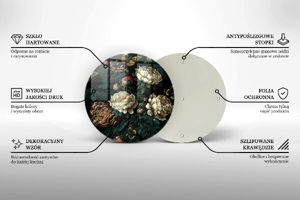 Skleněná deska do kuchyně Vintage květy pivoňky