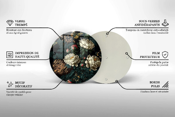 Skleněná deska do kuchyně Vintage květy pivoňky