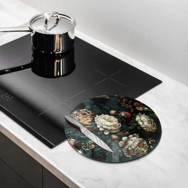 Skleněná deska do kuchyně Vintage květy pivoňky