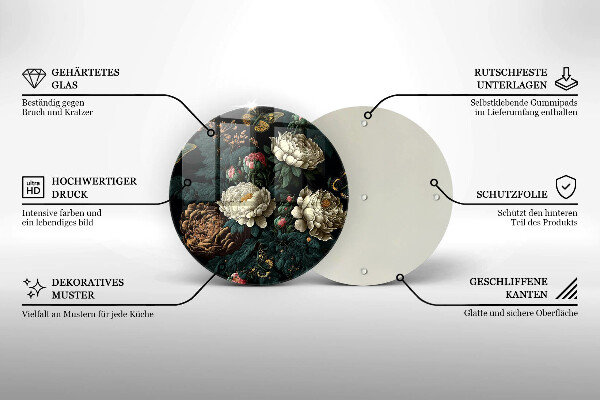 Skleněná deska do kuchyně Vintage květy pivoňky