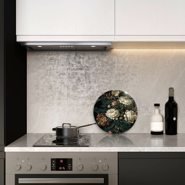 Skleněná deska do kuchyně Vintage květy pivoňky