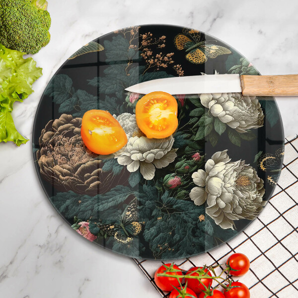 Skleněná deska do kuchyně Vintage květy pivoňky