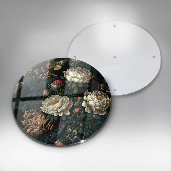 Skleněná deska do kuchyně Vintage květy pivoňky