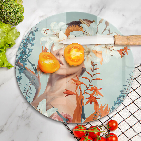 Skleněná deska do kuchyně Žena v květinách