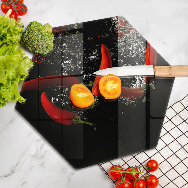 Skleněná deska do kuchyně Chilli papričky ve vodě