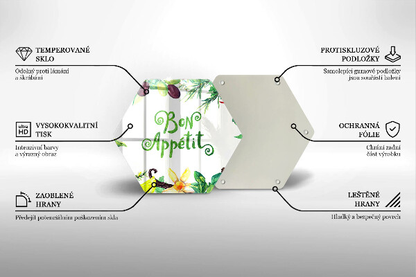 Skleněná krájecí deska Bon appetit nápis