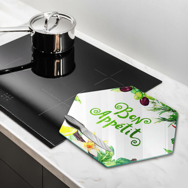 Skleněná krájecí deska Bon appetit nápis