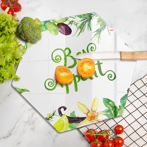 Skleněná krájecí deska Bon appetit nápis