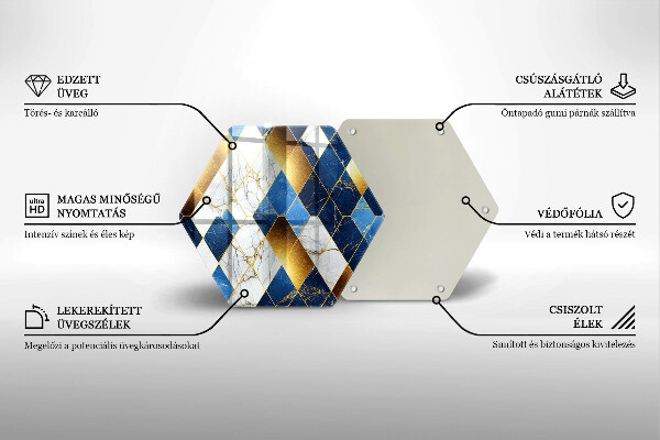 Skleněná deska do kuchyně Zlaté mramorové kosočtverce