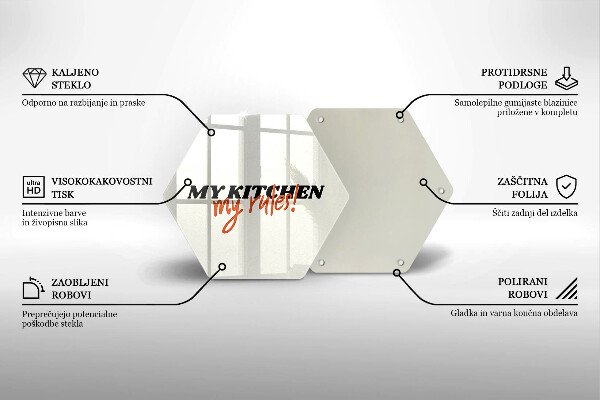 Skleněná deska do kuchyně Nápis my kitchen my rules