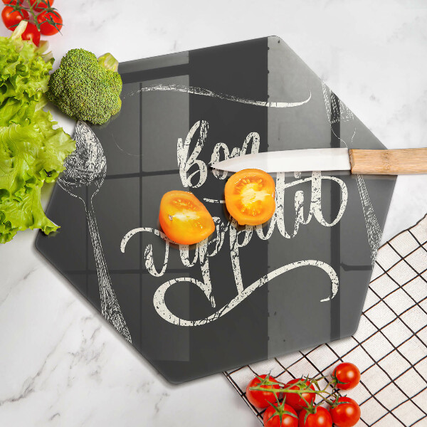 Skleněná deska do kuchyně Bon appetit nápis