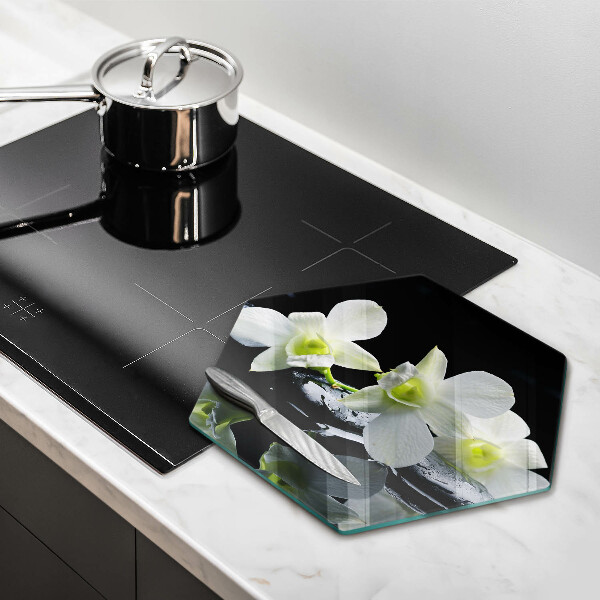 Skleněná deska do kuchyně Bílé květy v zenové vodě