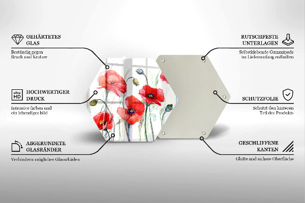 Skleněná deska do kuchyně Květy červeného máku
